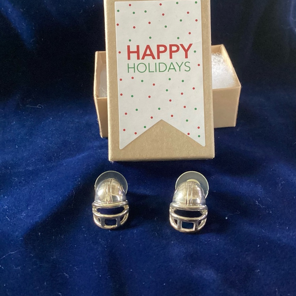 Silver Football Helmet Earrings